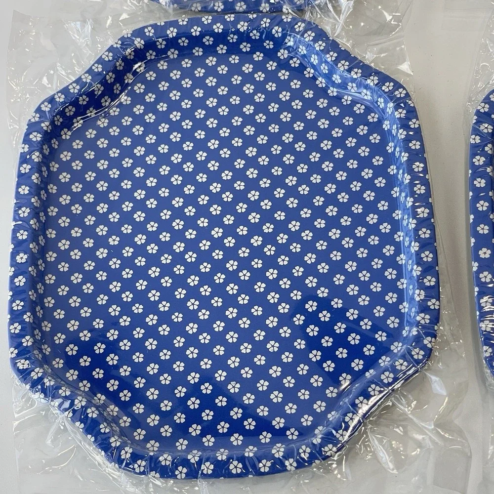Action Industries, Inc. Designs Vintage Blue Flowers Tin Trinket Trays‎ Set 1986